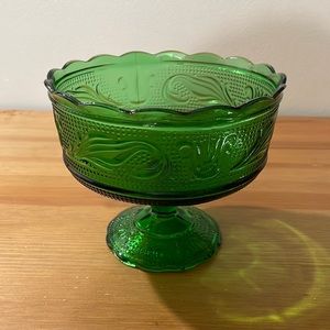 Vintage E O Brody Co Pressed Glass Candy Dish Emerald Pennsylvania Dutch Pattern